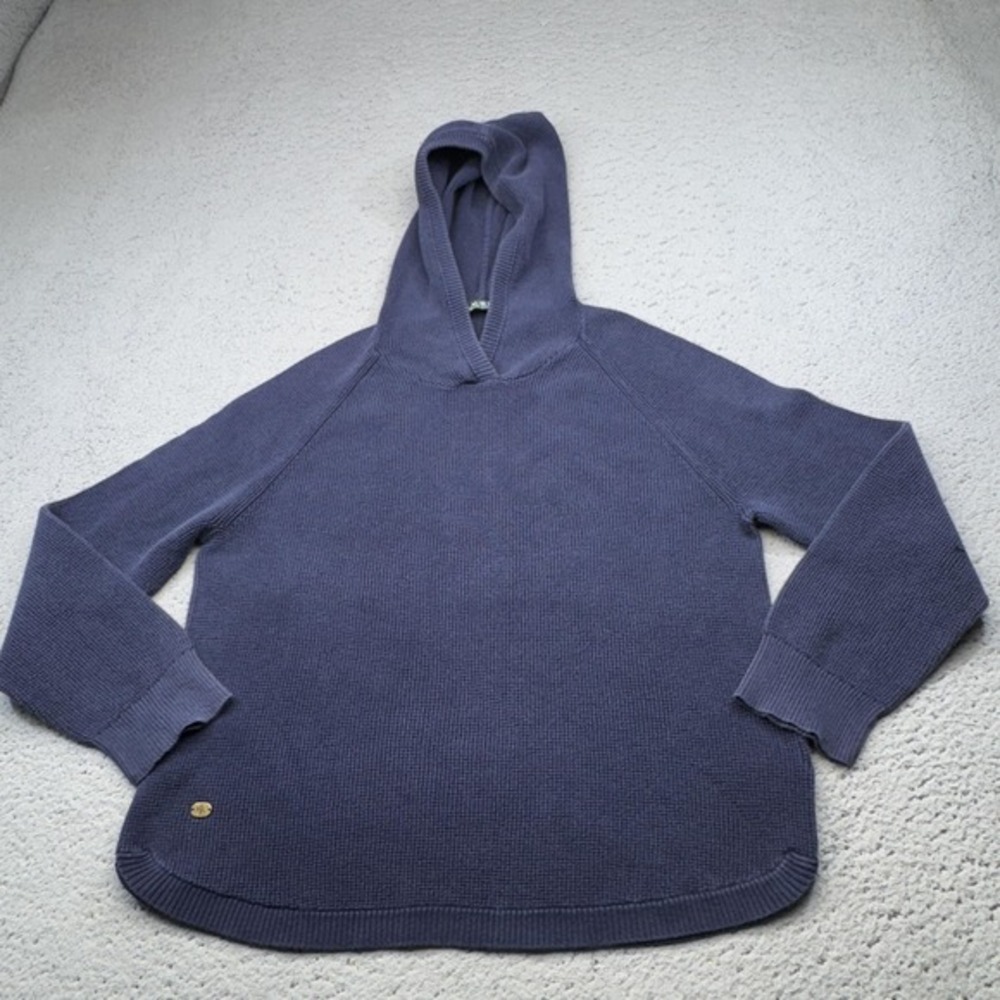 Lauren Ralph Lauren Sweater Pullover Womens XL Blue Hooded‎ Waffle-Knit Relaxed
